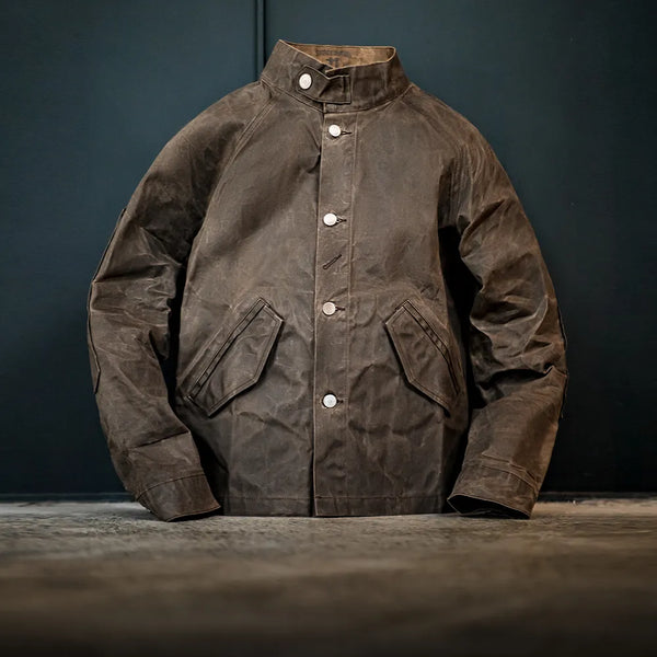 Maden Stand Collar Oil Waxed Jacket Ⅲ New Version Men’s Jackets Dark Color Amekaji Waterproof Vintage Coat for Tough Guy 2022