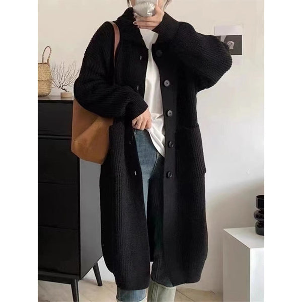 Vintage Thicken Warm Solid Winter Sweater Coat Loose Long Cardigan Women Korean Style Jacket Casual Knit Cardigans for Women