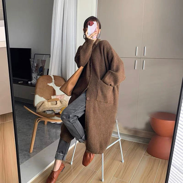 Vintage Thicken Warm Solid Winter Sweater Coat Loose Long Cardigan Women Korean Style Jacket Casual Knit Cardigans for Women