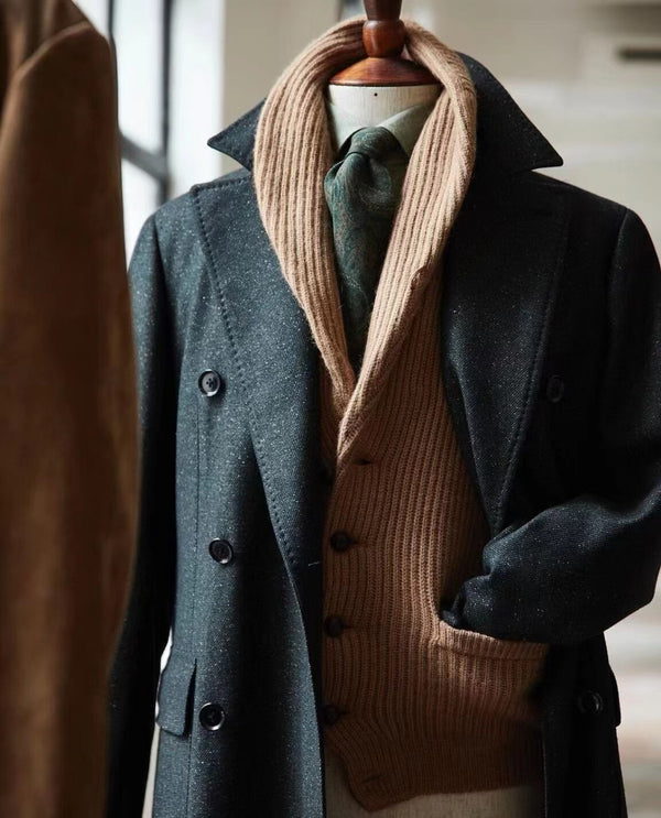 Tailor Brando 80% Rough Shearling 760g Highland Barley Collar Classic Shawl Collar Cardigan Sweater @ 3 Colors Available
