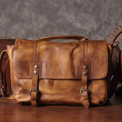 Vintage Genuine Leather Messenger Shoulder Bag.