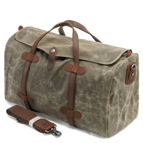 Waxed Canvas Crossbody Duffel Tote Bag.