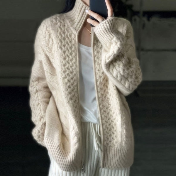 Thick High-Necked Cashmere Knitted Cardigan